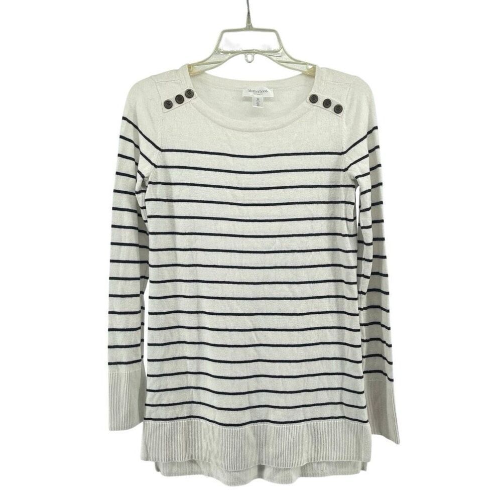 Motherhood Maternity White Black Striped Oversized Pullover Sweater XS